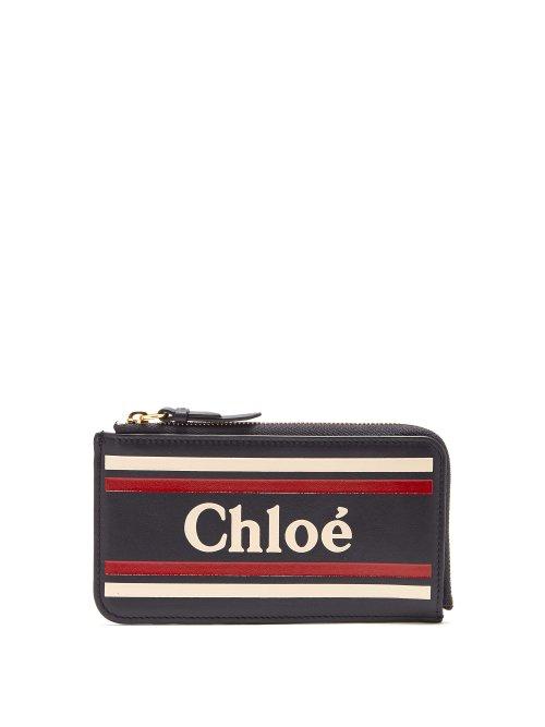 Matchesfashion.com Chlo - Striped Logo Embossed Leather Cardholder - Womens - Navy Multi