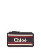 Matchesfashion.com Chlo - Striped Logo Embossed Leather Cardholder - Womens - Navy Multi