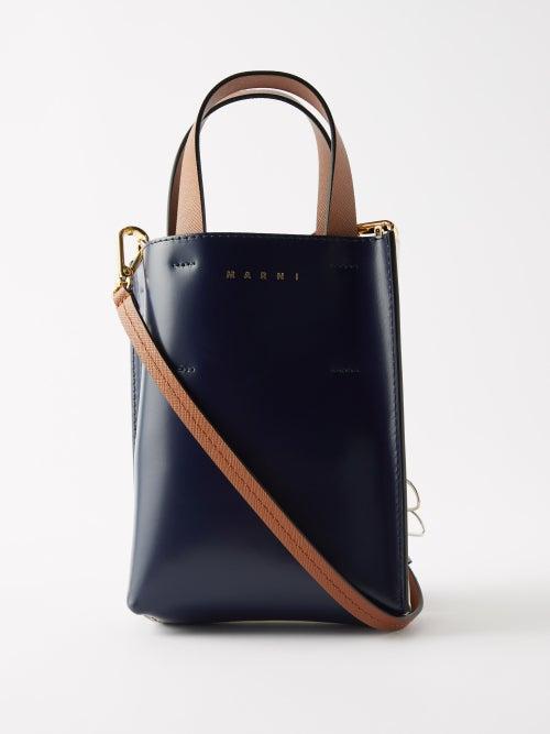 Marni - Museo Mini Leather Tote Bag - Womens - Navy Multi