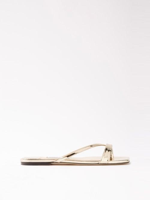 Jimmy Choo - Maelie Metallic Leather Slides - Womens - Gold