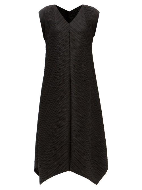 Pleats Please Issey Miyake - Technical-pleated Handkerchief-hem Dress - Womens - Black
