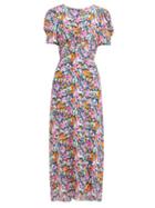 Matchesfashion.com Saloni - Bianca Floral Print Silk Midi Dress - Womens - Pink Multi