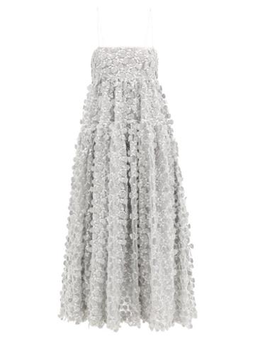 Matchesfashion.com Cecilie Bahnsen - Lucy Open-back Floral-embroidered Tulle Dress - Womens - Silver