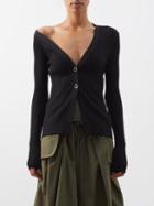 A.w.a.k.e. Mode - Off-the-shoulder Ribbed Cardigan - Womens - Black