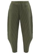 Ladies Rtw Pleats Please Issey Miyake - Technical-pleated Jersey Tapered-leg Trousers - Womens - Dark Khaki