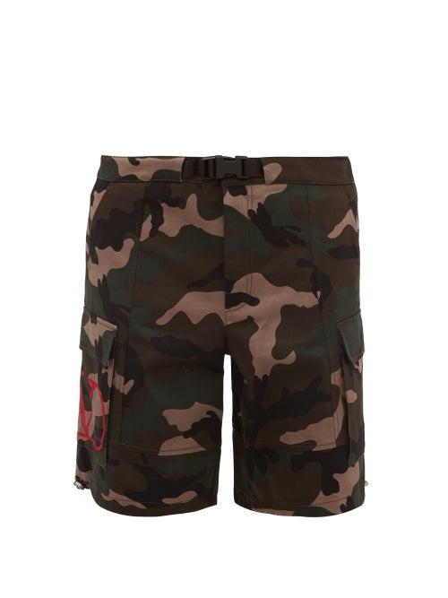 Matchesfashion.com Valentino - V Logo Camouflage Print Cotton Twill Shorts - Mens - Khaki