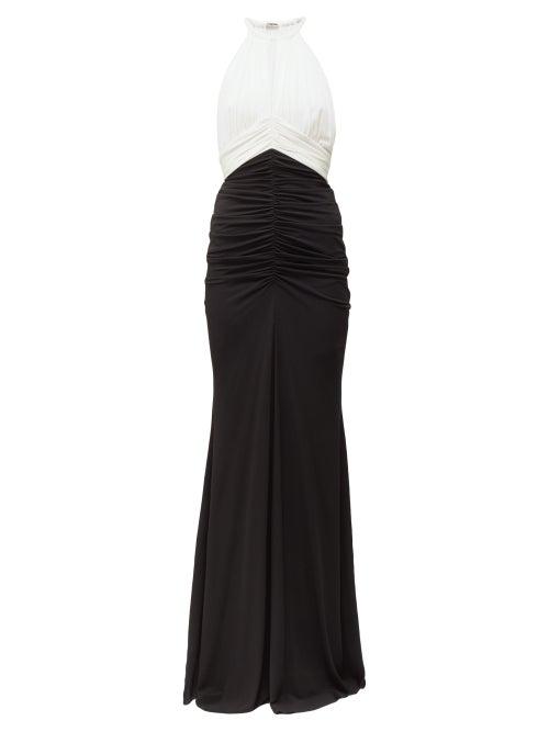 Matchesfashion.com Alexander Mcqueen - Halterneck Ruched Crepe Gown - Womens - Black White