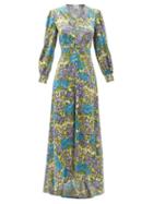 Matchesfashion.com Luisa Beccaria - Floral-print Silk-blend Crepe Maxi Dress - Womens - Green Multi
