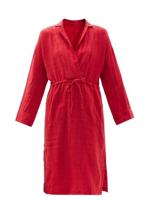 Ladies Beachwear Mara Hoffman - Diega Drawstring Striped Linen-blend Shirt Dress - Womens - Red