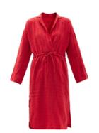 Ladies Beachwear Mara Hoffman - Diega Drawstring Striped Linen-blend Shirt Dress - Womens - Red