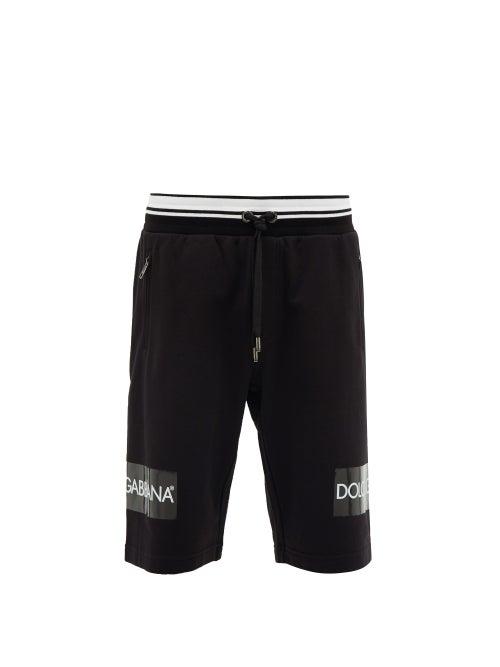 Matchesfashion.com Dolce & Gabbana - Logo Print Cotton Track Shorts - Mens - Black
