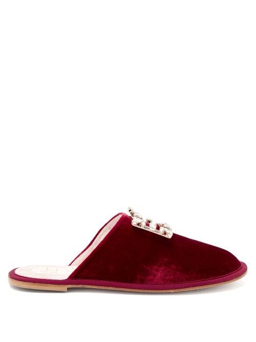 Matchesfashion.com Roger Vivier - Hotel Vivier Crystal-buckle Velvet Slippers - Womens - Burgundy