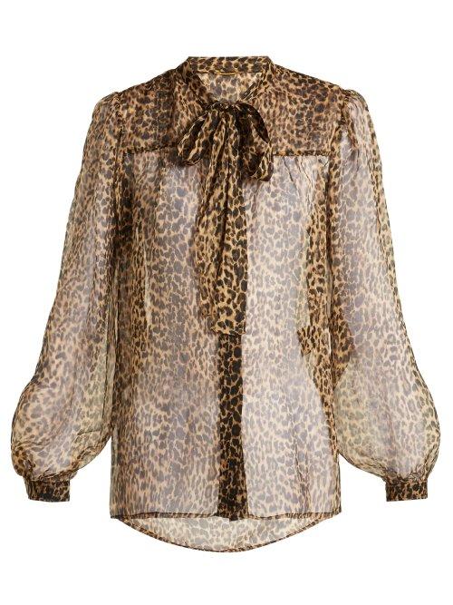 Matchesfashion.com Saint Laurent - Leopard Print Silk Mousseline Blouse - Womens - Leopard
