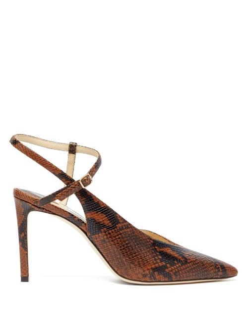 Matchesfashion.com Jimmy Choo - Sakeya 85 Python Effect Leather Pumps - Womens - Tan Multi