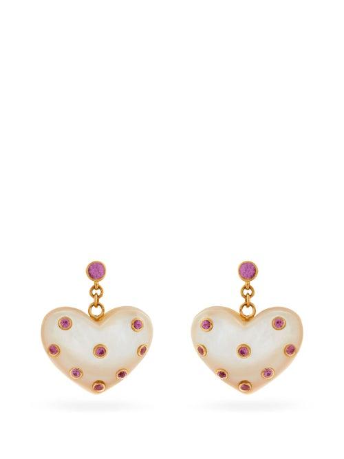 Matchesfashion.com Yvonne Lon - Heart Sapphire, Pearl & 18kt Gold Earrings - Womens - Pearl
