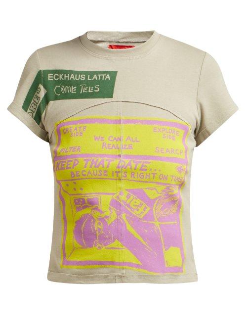 Matchesfashion.com Eckhaus Latta - X Come Tees Lapped Baby Printed Cotton T Shirt - Womens - Grey Multi
