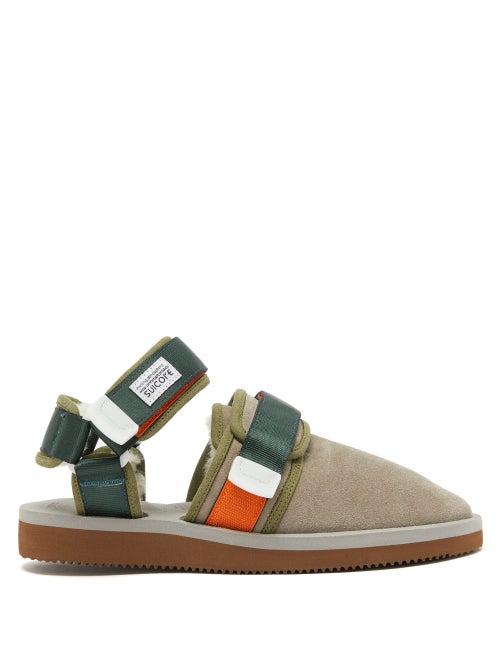 Matchesfashion.com Suicoke - Nots Mab Shearling Lined Velcro Strap Loafers - Womens - Grey Multi