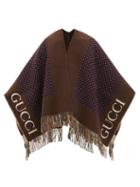 Matchesfashion.com Gucci - Check Logo-jacquard Wool Poncho - Mens - Navy