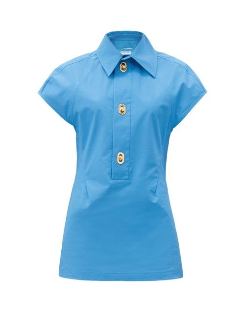 Matchesfashion.com Bottega Veneta - Buttoned Coated-canvas Shirt - Womens - Blue