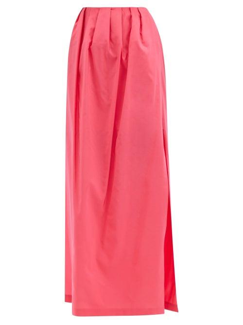 Raey - Gathered-waist Side-slit Taffeta Maxi Skirt - Womens - Pink