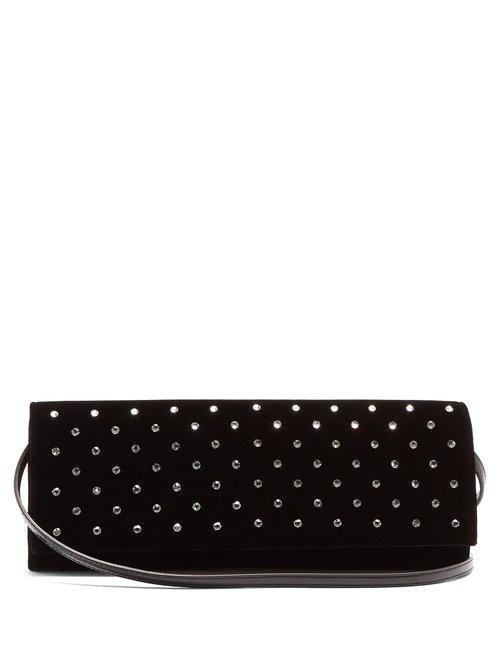 Matchesfashion.com Saint Laurent - Fetish Crystal Embellished Velvet Clutch - Womens - Black Silver