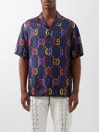 Gucci - Jumbo Gg-jacquard Silk Short-sleeved Shirt - Mens - Purple Multi