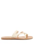 Ladies Shoes Ancient Greek Sandals - Theoni Leather Slides - Womens - White