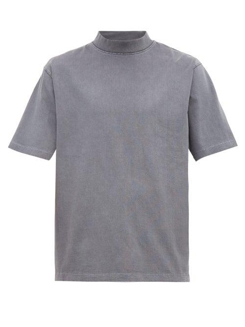 Matchesfashion.com Lemaire - High Neck Washed Cotton Jersey T Shirt - Mens - Light Blue