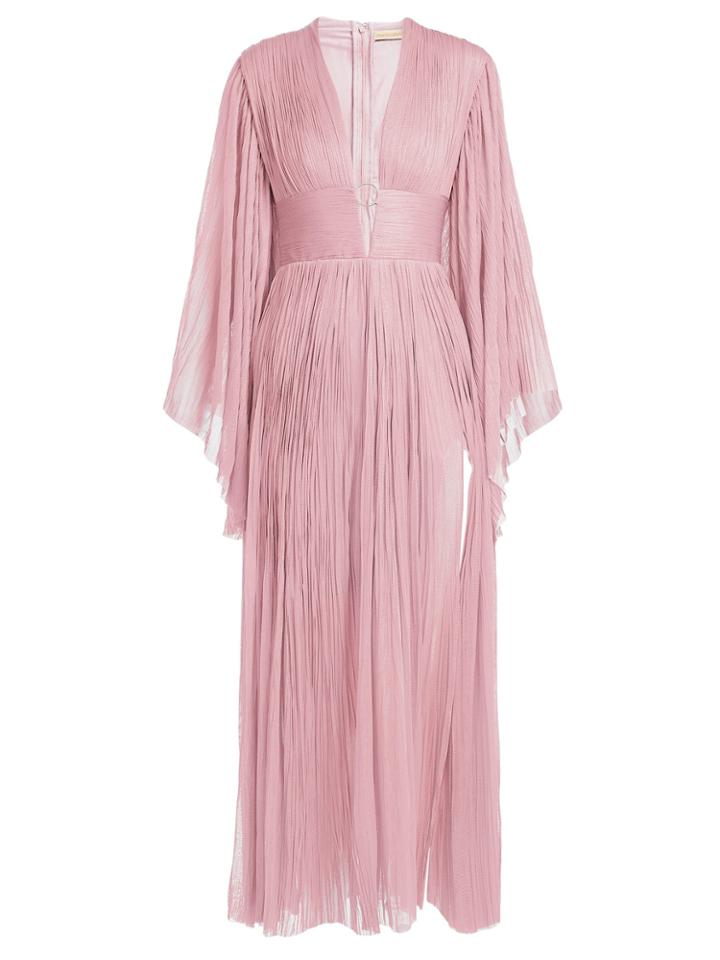 Maria Lucia Hohan Thais Deep V-neck Pleated Silk-tulle Gown