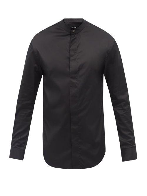 Mens Rtw Giorgio Armani - Collarless Cotton-poplin Shirt - Mens - Black