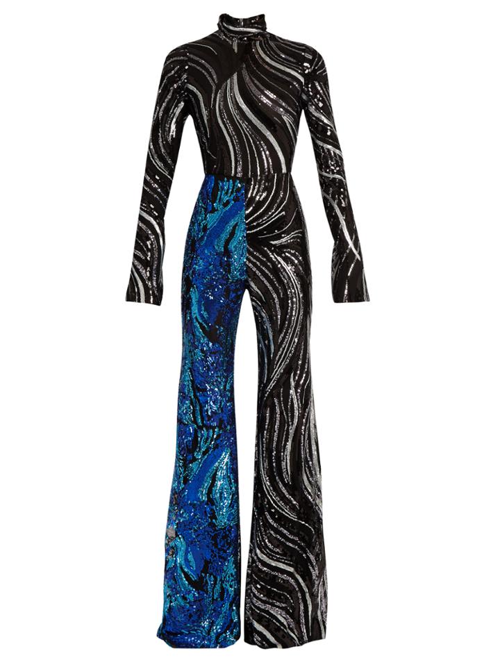 Halpern Sequin-embellished Flared Jumpsuit
