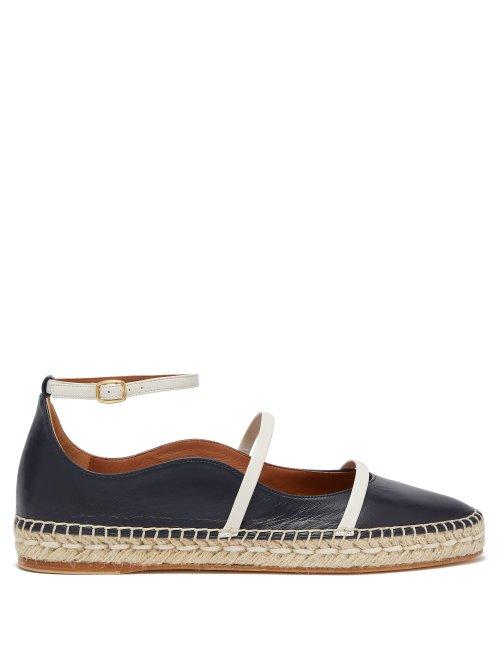 Matchesfashion.com Malone Souliers - Selina Waved Edge Leather Espadrilles - Womens - Navy