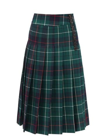 Duncan - Duncan High-rise Pleated Tartan Wool Skirt - Womens - Green Multi