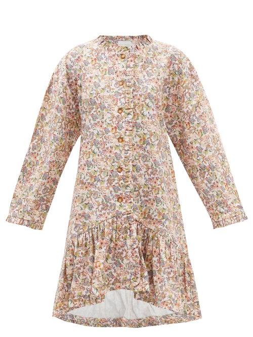 Kika Vargas - Floral-print Cotton-blend Mini Shirt Dress - Womens - Pink