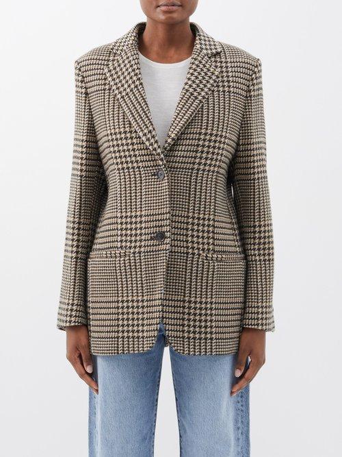 Toteme - Houndstooth-check Wool-blend Blazer - Womens - Brown Multi