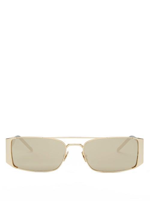 Matchesfashion.com Saint Laurent - Lenny Rectangle Metal Sunglasses - Womens - Gold