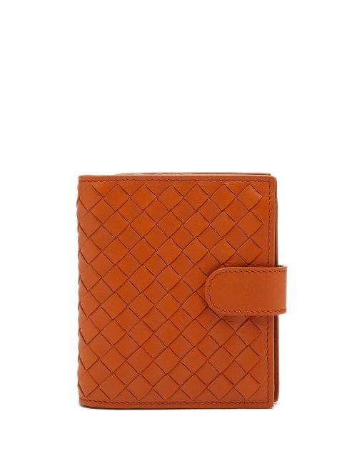Matchesfashion.com Bottega Veneta - Intrecciato Bi Fold Leather Wallet - Womens - Orange