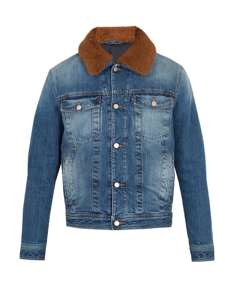Ami Contrast Shearling-collar Denim Jacket