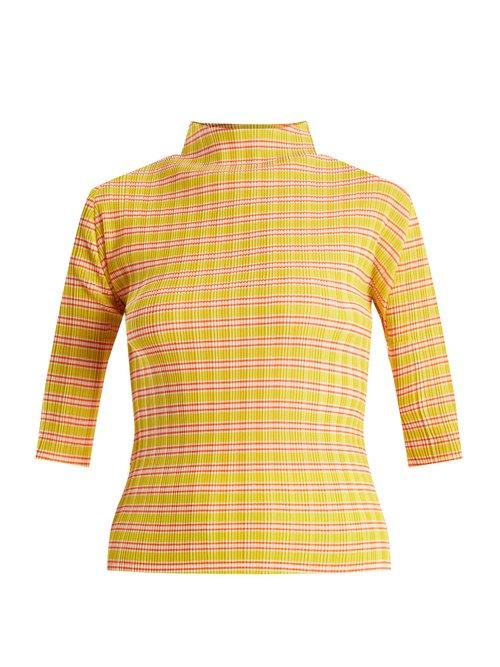 Matchesfashion.com Pleats Please Issey Miyake - Striped Pleated Top - Womens - Yellow Stripe