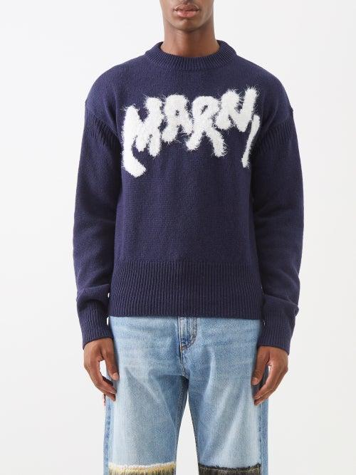 Marni - Logo-intarsia Wool-blend Sweater - Mens - Navy White