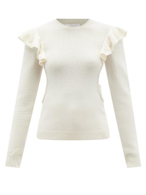 Chlo - Crochet-insert Ruffled Wool-blend Sweater - Womens - Cream Multi