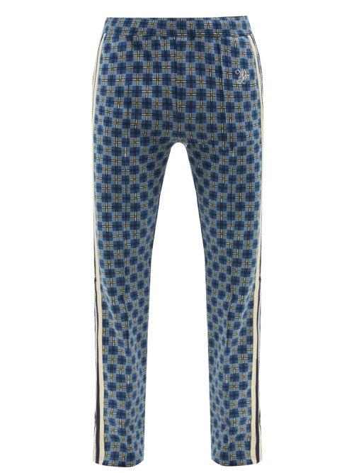 Wales Bonner - London Checked Organic-cotton Track Pants - Mens - Blue