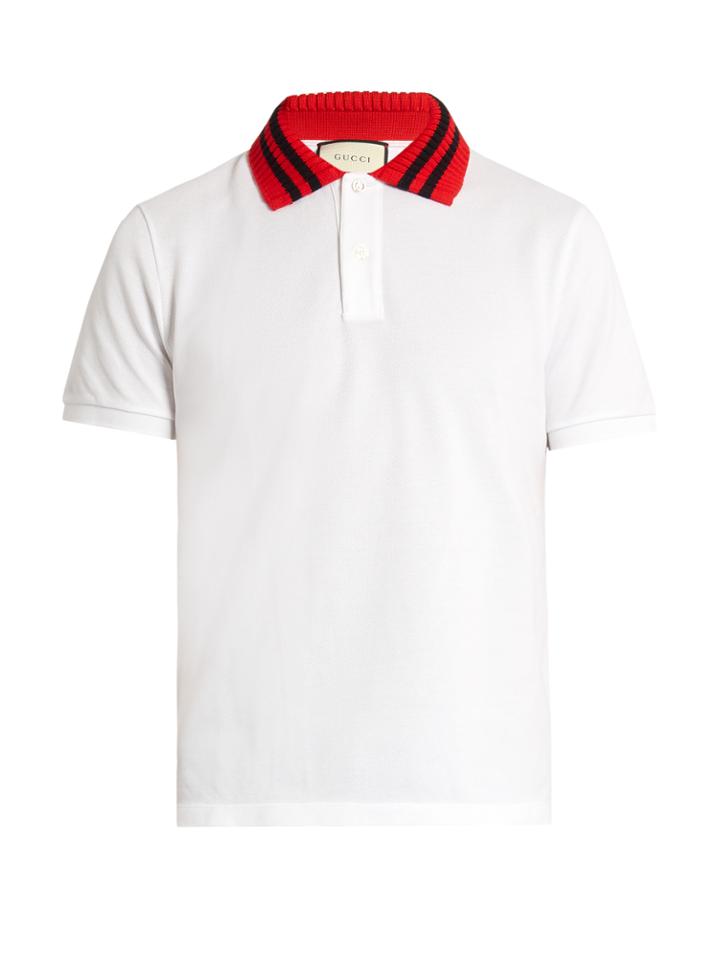 Gucci Knit-collar Cotton-blend Polo Shirt