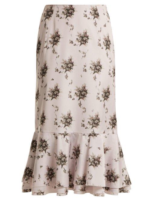 Matchesfashion.com Brock Collection - Orchidea Floral Printed Taffeta Midi Skirt - Womens - Ivory Multi
