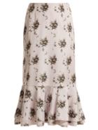 Matchesfashion.com Brock Collection - Orchidea Floral Printed Taffeta Midi Skirt - Womens - Ivory Multi