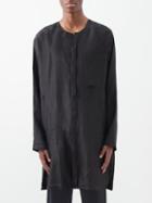 Delos - Philo Collarless Silk-habotai Longline Shirt - Mens - Black