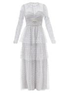 Self-portrait - Tiered Sequined Tulle And Satin Maxi Dress - Womens - Silver