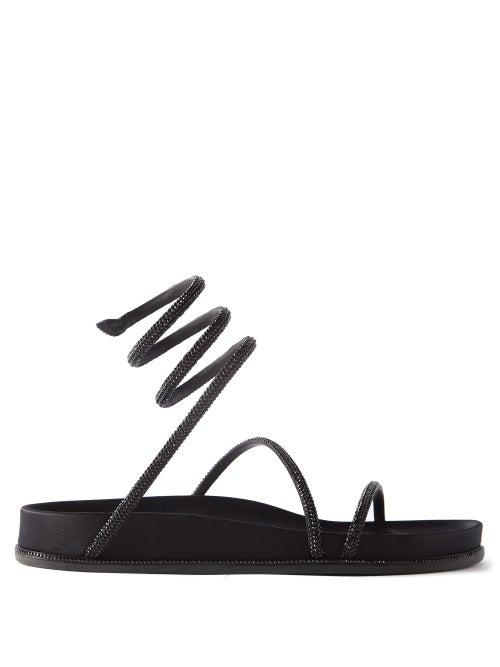 Rene Caovilla - Crystal-embellished Satin Wraparound Sandals - Womens - Black