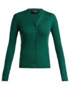 Matchesfashion.com Rochas - Logo Appliqu Ribbed Wool Cardigan - Womens - Dark Green