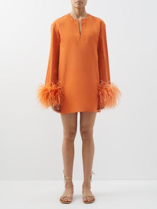 Valentino - Ostrich-feather Cotton-blend Faille Dress - Womens - Orange